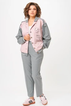 Костюм брючный 24231 серый + пудра AIRA style
