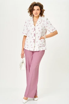 Костюм брючный 24252 пыльная роза + белый AIRA style