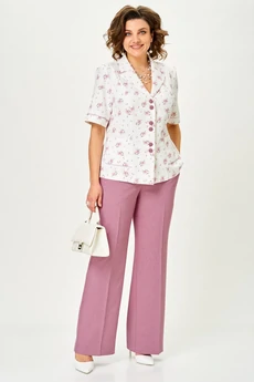 Костюм брючный 24252 пыльная роза + белый AIRA style