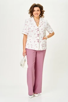 Костюм брючный 24252 пыльная роза + белый AIRA style