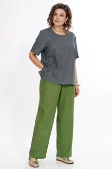 Костюм брючный 2522 серый + зеленый ALANI