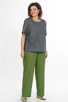 Костюм брючный 2522 серый + зеленый ALANI