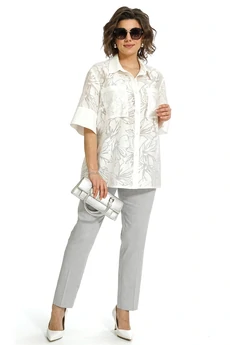 Костюм брючный 2554 молоко + серый ALANI