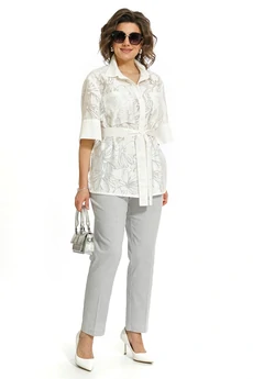 Костюм брючный 2554 молоко + серый ALANI