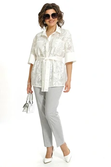 Костюм брючный 2554 молоко + серый ALANI