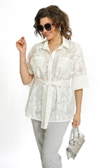 Костюм брючный 2554 молоко + серый ALANI