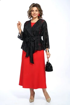 Костюм с платьем 2630 черный + красный ALANI