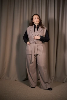 Костюм брючный 6005-1 тёмный беж в полоску ALIN