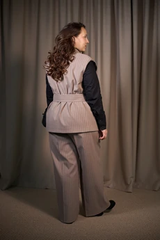 Костюм брючный 6005-1 тёмный беж в полоску ALIN