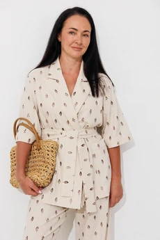 Костюм брючный 2167 бежевый + напыление листья Ambera style