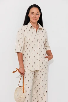 Костюм брючный 2168 бежевый + напыление листья Ambera style