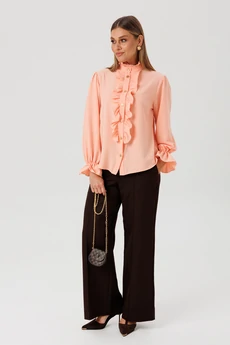 Костюм брючный 2183 персик + шоколад Ambera style