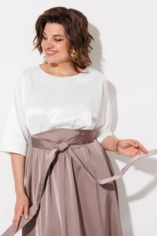 Платье 1229 жемчужный + капучино ANASTASIA MAK