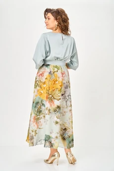 Платье 1229-Ш  голубой + цветы ANASTASIA MAK