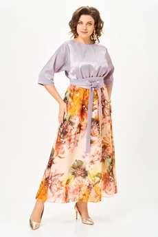 Платье 1229-Ш  лиловый + цветы ANASTASIA MAK