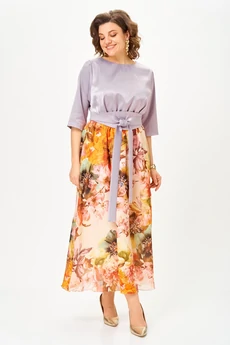 Платье 1229-Ш  лиловый + цветы ANASTASIA MAK