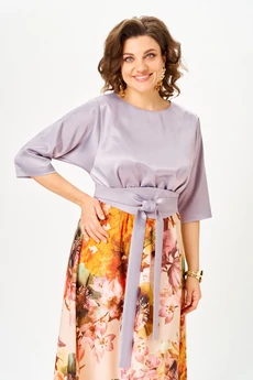 Платье 1229-Ш  лиловый + цветы ANASTASIA MAK
