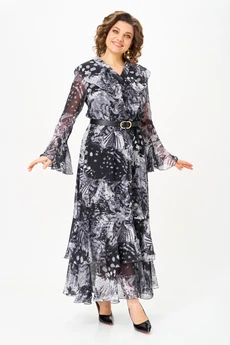 Платье 1280 серый +черный мультиколор ANASTASIA MAK