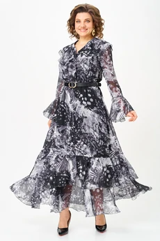 Платье 1280 серый +черный мультиколор ANASTASIA MAK