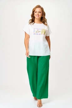 Костюм брючный 1290 зеленый + молочный ANASTASIA MAK