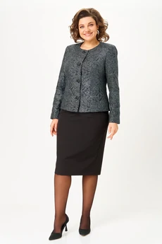 Костюм с юбкой 544-С серый + черный ANASTASIA MAK