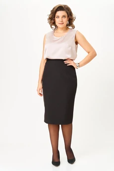 Костюм с юбкой 544-С серый + черный ANASTASIA MAK