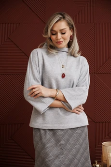Костюм с юбкой 1284 серый + клетка Anastasia