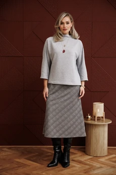 Костюм с юбкой 1284 серый + клетка Anastasia
