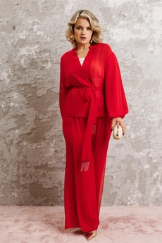 Костюм брючный 1063-1 рубиновый красный Anastasia