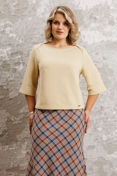 Костюм с юбкой 1174 сливочный+клетка Anastasia