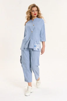 Костюм брючный 1202 серо-голубой Anastasia