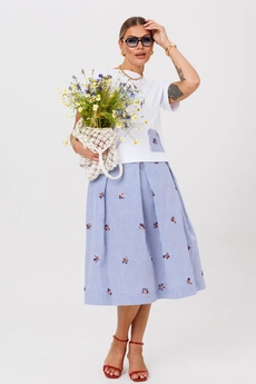 Костюм с юбкой 1248-1 белый + голубой Anastasia