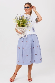 Костюм с юбкой 1248-1 белый + голубой Anastasia