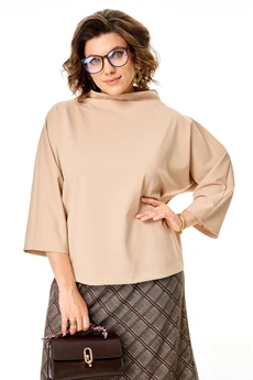 Костюм с юбкой 1284 бежевый + клетка Anastasia
