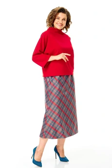 Костюм с юбкой 1284 красный + клетка Anastasia