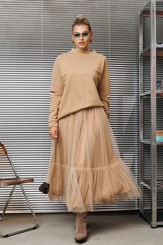 Костюм с юбкой 1289 карамельный Anastasia