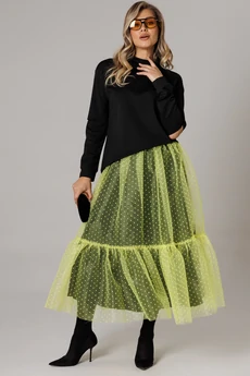 Костюм с юбкой 1298 черный + лимонный Anastasia