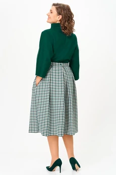 Костюм с юбкой 1304-1 изумрудный + гусиная лапка Anastasia