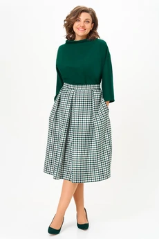 Костюм с юбкой 1304-1 изумрудный + гусиная лапка Anastasia