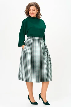 Костюм с юбкой 1304-1 изумрудный + гусиная лапка Anastasia