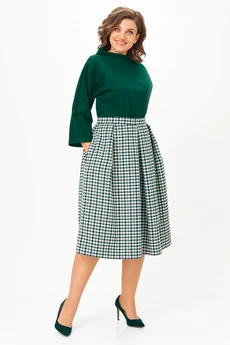 Костюм с юбкой 1304-1 изумрудный + гусиная лапка Anastasia