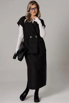 Костюм с юбкой 1305 черный Anastasia