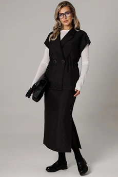 Костюм с юбкой 1305 черный Anastasia