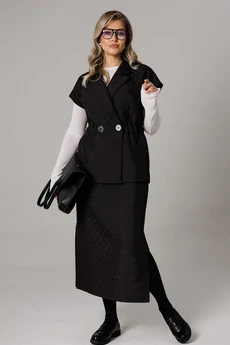 Костюм с юбкой 1305 черный Anastasia