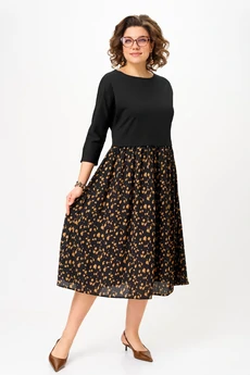 Платье 1309-1 черный+принт Anastasia