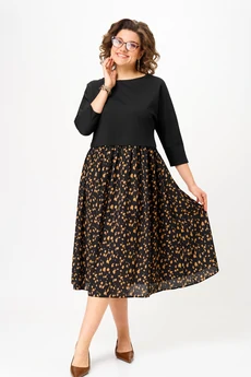 Платье 1309-1 черный+принт Anastasia