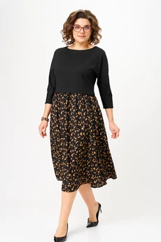 Платье 1309-1 черный+принт Anastasia