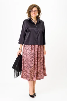 Костюм с юбкой 1321 черно-синий + розовый Anastasia