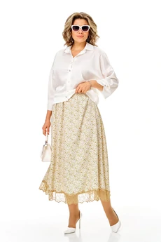 Костюм с юбкой 1322 белый + цветы Anastasia