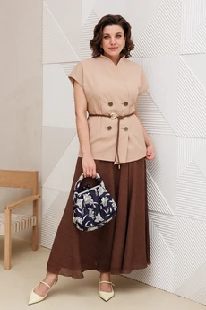 Костюм с юбкой 1347 бежевый-шоколад Anastasia